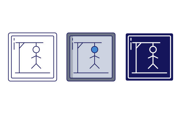 ilustraciones, imágenes clip art, dibujos animados e iconos de stock de icono vectorial del juego hangman - juego del ahorcado