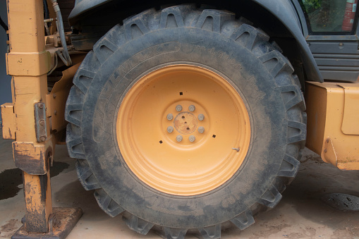 Close up of a Backhoe Truck Wheel