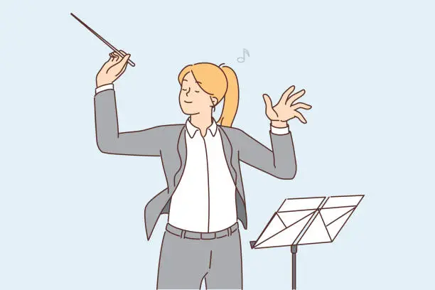 Vector illustration of Female conductor leading orchestra