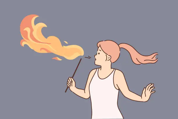 Vector illustration of Woman blow fire with mouth
