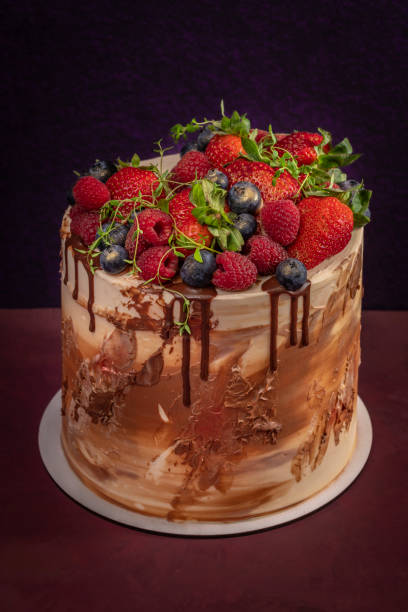 istock Fruit color beautiful cake with color background interior 1485846299