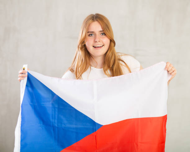 istock Happy girl supporting Czech on world championship 1485870692