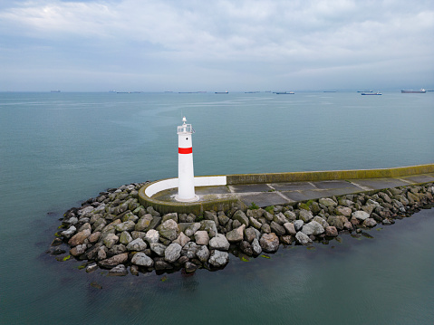 lighthouse, aerial shot  and breakwater