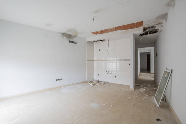 istock An unfinished empty room with kitchen tiles on one wall and heavy damage caused by water leaks 1485873237