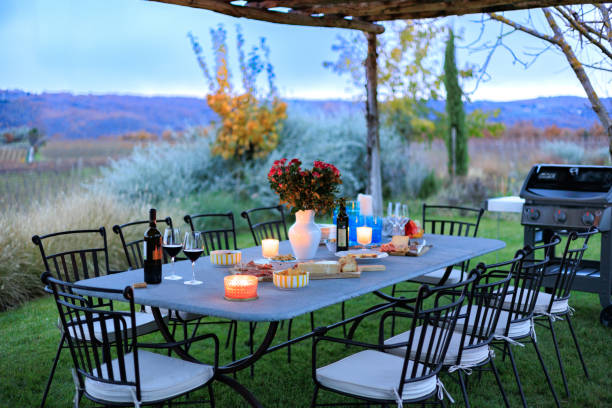 istock Romantic outdoor table, wine appetizer in Tuscany 1485874577