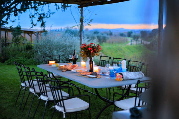 istock Garden patio table, aperitif in Tuscan countryside 1485874589
