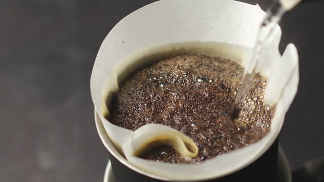 Slow Motion Pourover Coffee Brewing with Hot Water