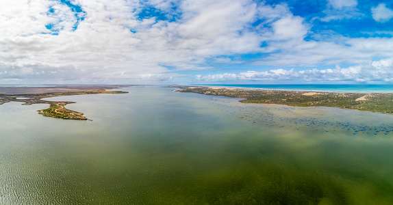 Aerial views of Long Point in the Coorong National Park on the South Australian coast.