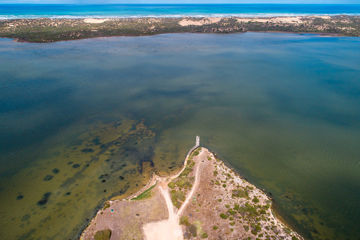 Aerial views of Long Point in the Coorong National Park on the South Australian coast.
