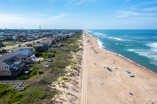 Aerial View of the Beach in Nags Head on a Summer Day with Vacation Homes