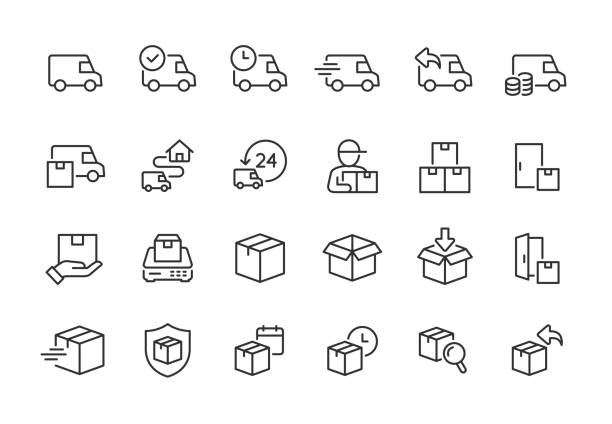 Delivery line icons. Pixel perfect. Editable stroke. Delivery line icons. Pixel perfect. Editable stroke. Vector illustration. sent arrow stock illustrations