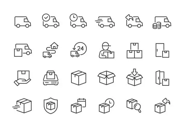 Vector illustration of Delivery line icons. Pixel perfect. Editable stroke.