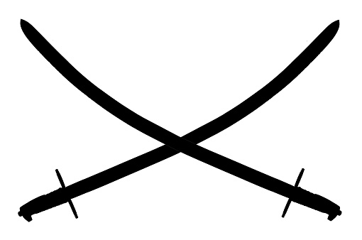 Saber sword crossed emblem. Crossed Polish Saber Sword black silhouette on white background.