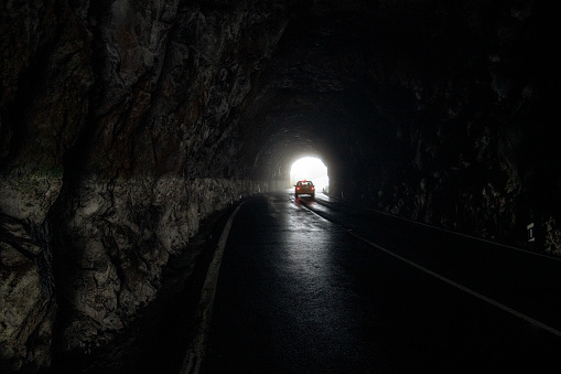 Tunnel on mountain road in Madeira,Portugal.
