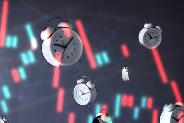 Retro alarm clock with financial chart.