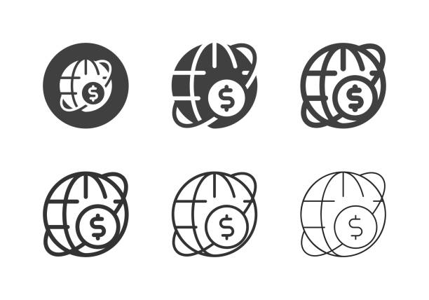 ilustrações, clipart, desenhos animados e ícones de ícones de finanças globais - série multi - exchanging circle communication arrow sign