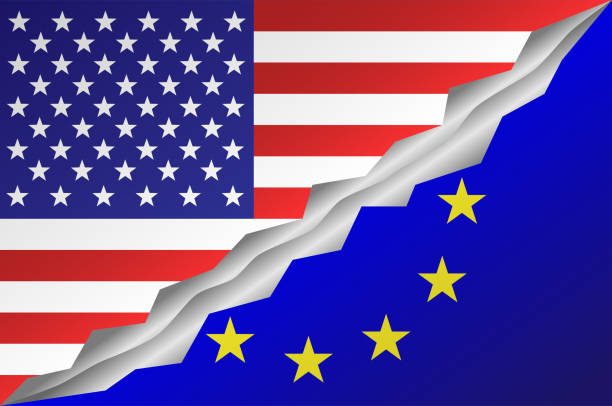 米国対欧州連合のコンセプト。 - usa european union flag trading europe点のイラスト素材／クリップアート素材／マンガ素材／アイコン素材