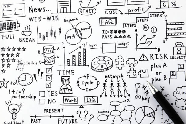 istock Pen and handwritten business concepts and graphs background 1485898094