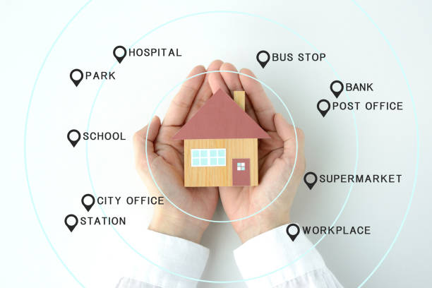 istock Human's hands with house object and various facility names 1485898097
