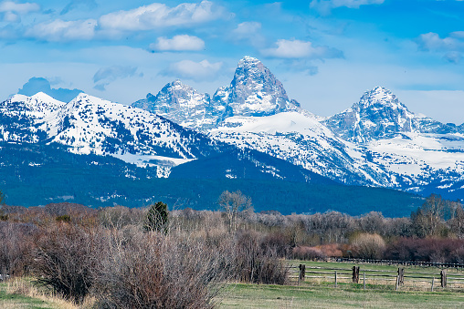 Teton range peaks as seen from the west in Idaho in western USA, North America.