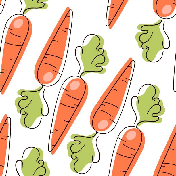 ilustrações, clipart, desenhos animados e ícones de padrão de cenoura estilo plano. contorno desenhado à mão padrão sem costura com cenoura. ilustração vetorial - carrot