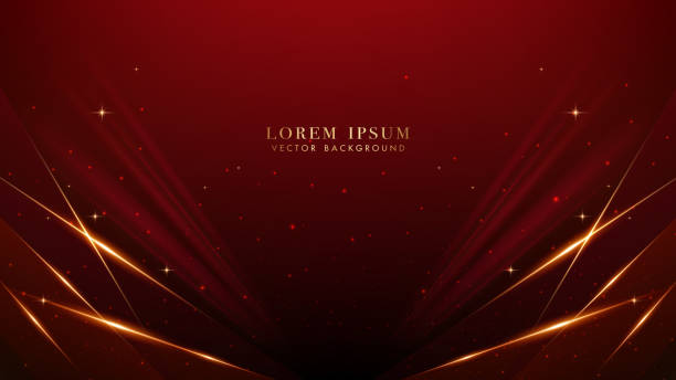 istock Red luxury background with golden lines, glowing lines elegant shine and glittering light effects elements. Elegant style vector design 1485905650