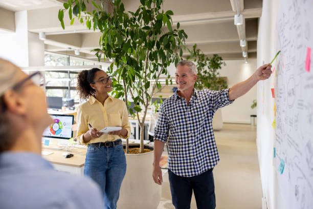 istock Man making a business presentation to his team at the office 1485907991