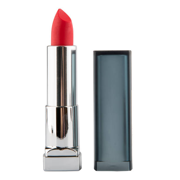 istock Open lipstick in a silver case on a white isolated background 1485909414