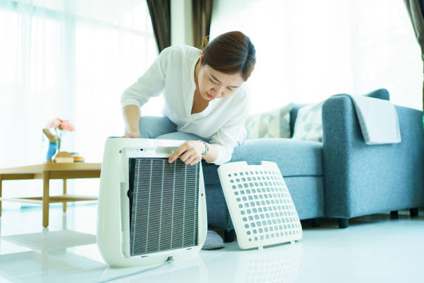istock Woman changing air purifier filter. 1485910274