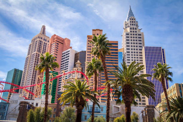 Las Vegas, Nevada - United States - March 2nd, 2025: View of the New York New York Hotel and Casino from the Las Vegas Strip in Las Vegas, Nevada, USA.