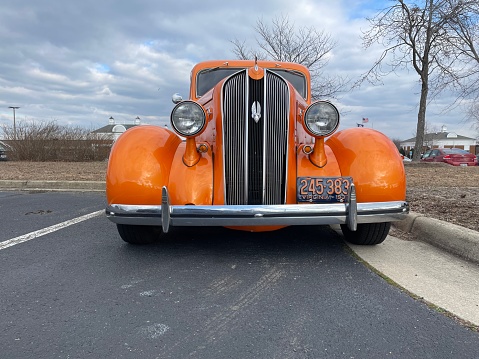Fredericksburg, VA, USA- 02-06-2023: Vintage car; Cadillac 1936 registered in Virginia State, USA.