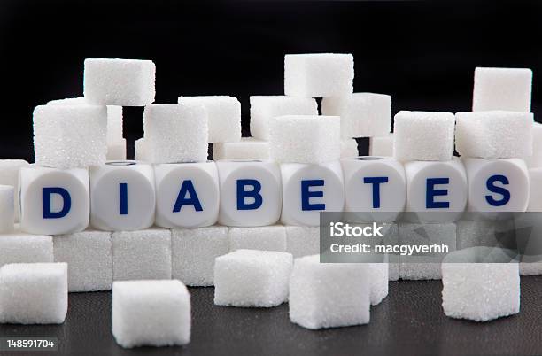 The Word Diabetes Spelled On Dice Placed Among Sugar Cubes Stock Photo - Download Image Now