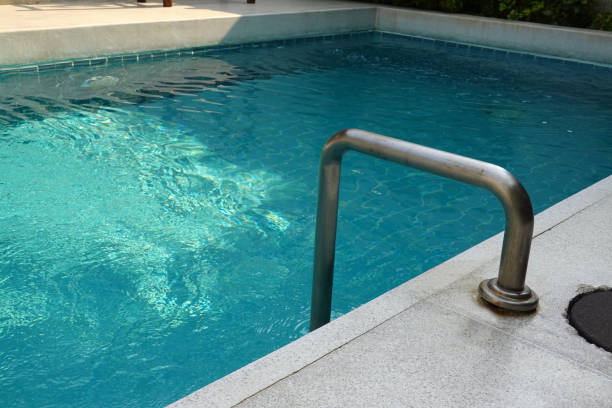 istock Swimming pool with stainless handrails at resort 1485922738