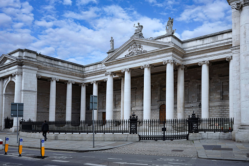 Dublin, Ireland - March 2023:  Ireland's original Parliament Building, dating from the 1700s, is now used as the headquarters of the Bank of Ireland