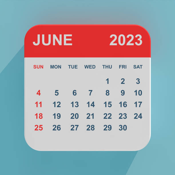 플랫 아이콘 캘린더 2023년 6월. 3d 렌더링 - calendar june time month 뉴스 사진 이미지