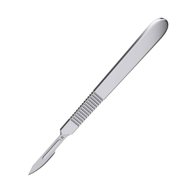 Surgical Stainless Steel Metal Scalpel. 3d Rendering stock photo