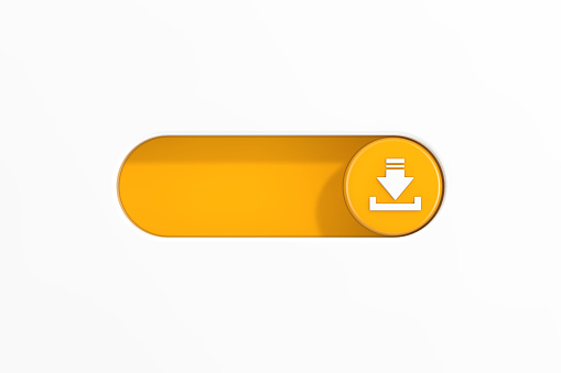 Yellow Toggle Switch Slider with Download Icon on a white background. 3d Rendering