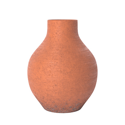 Retro Orange Clay Ceramic Pot Vase on a white background. 3d Rendering