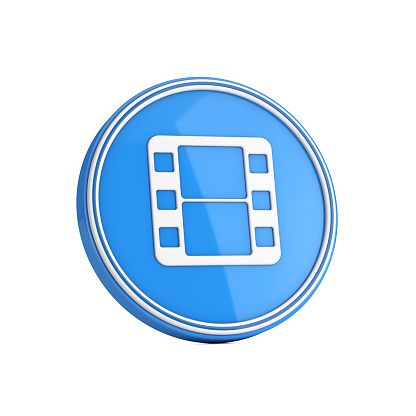 Simple Film Icon in Blue Circle Button on a white background. 3d Rendering