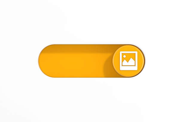 Yellow Toggle Switch Slider with Picture or Photo Frame Icon on a white background. 3d Rendering