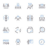istock Public speaking seminar line icons collection. Confidence, Communication, Presentation, Stage, Nervousness, Audience, Delivery vector and linear illustration. Articulation,Preparation,Engage outline signs set 1485938977