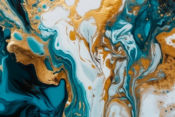 istock Luxury Liquid White, Blue and Gold Marble Background Texture. 3d Rendering 1485938984