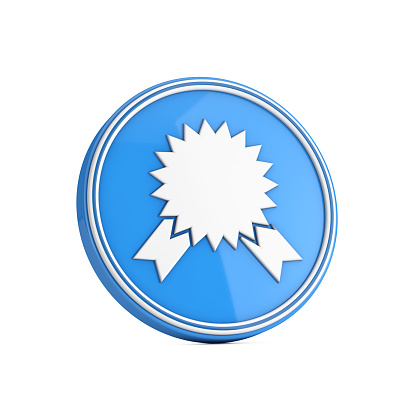 Award Medal Certified Badge Rosette Icon in Blue Circle Button on a white background. 3d Rendering