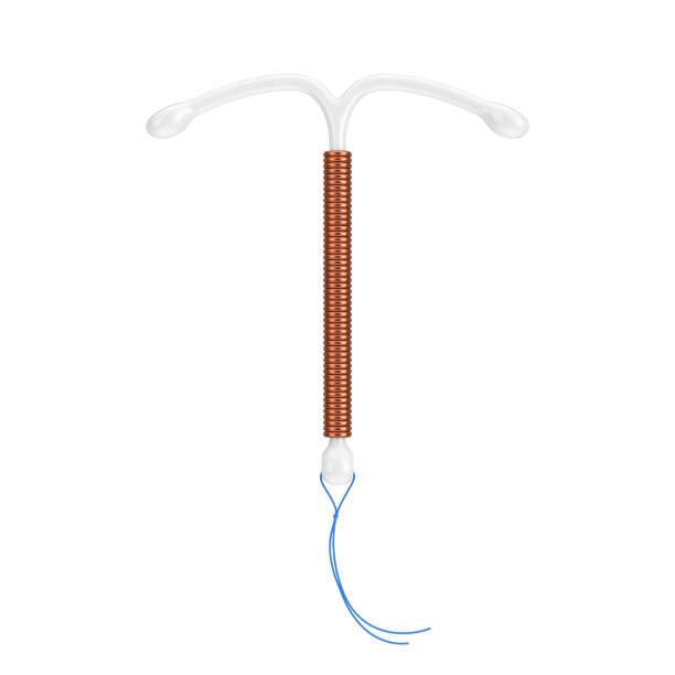 Birth Control Concept. T Shape IUD Copper Intrauterine Device. 3d Rendering stock photo