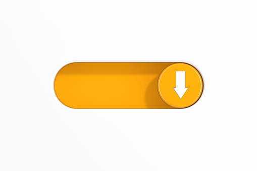 Yellow Toggle Switch Slider with Arrow Down Icon on a white background. 3d Rendering
