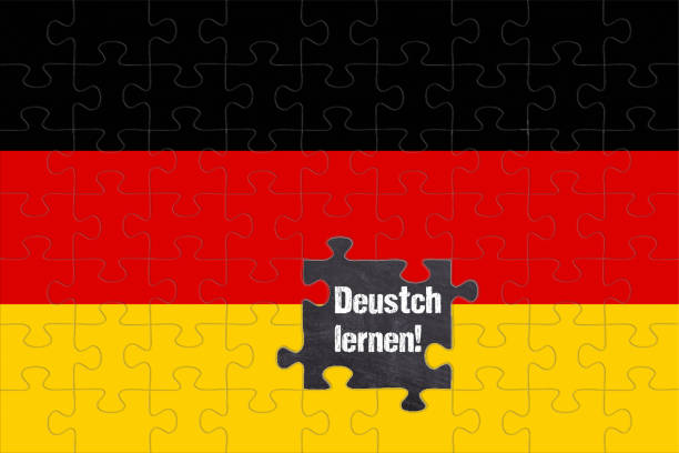Flagge von Deutschland und Text Deutsch Lernen