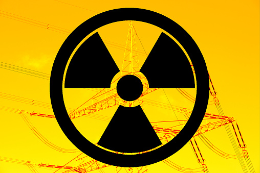 3D rendering of danger radiation sign Icon set, nuclear power station and radioactive warning symbol on white background, Dangerous sign collection