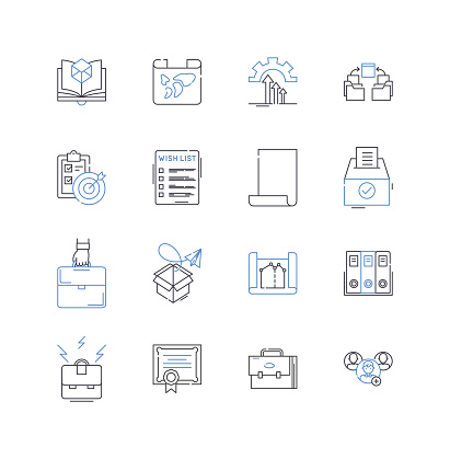 Record organization outline icons collection. Cataloging, Categorizing, Archiving, Arranging, Sorting, Indexing, Classifying vector and illustration concept set. Organizing,Grouping linear signs and symbols