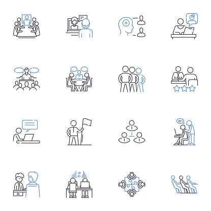 Rapport outline icons collection. Connection, Trust, Bonding, Harmony, Communication, Synergy, Alignment vector and illustration concept set. Congruence,Empathy linear signs and symbols