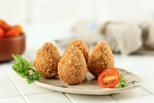 chicken coxinha, deep fried brazilian snack - breadcrumb navigation imagens e fotografias de stock